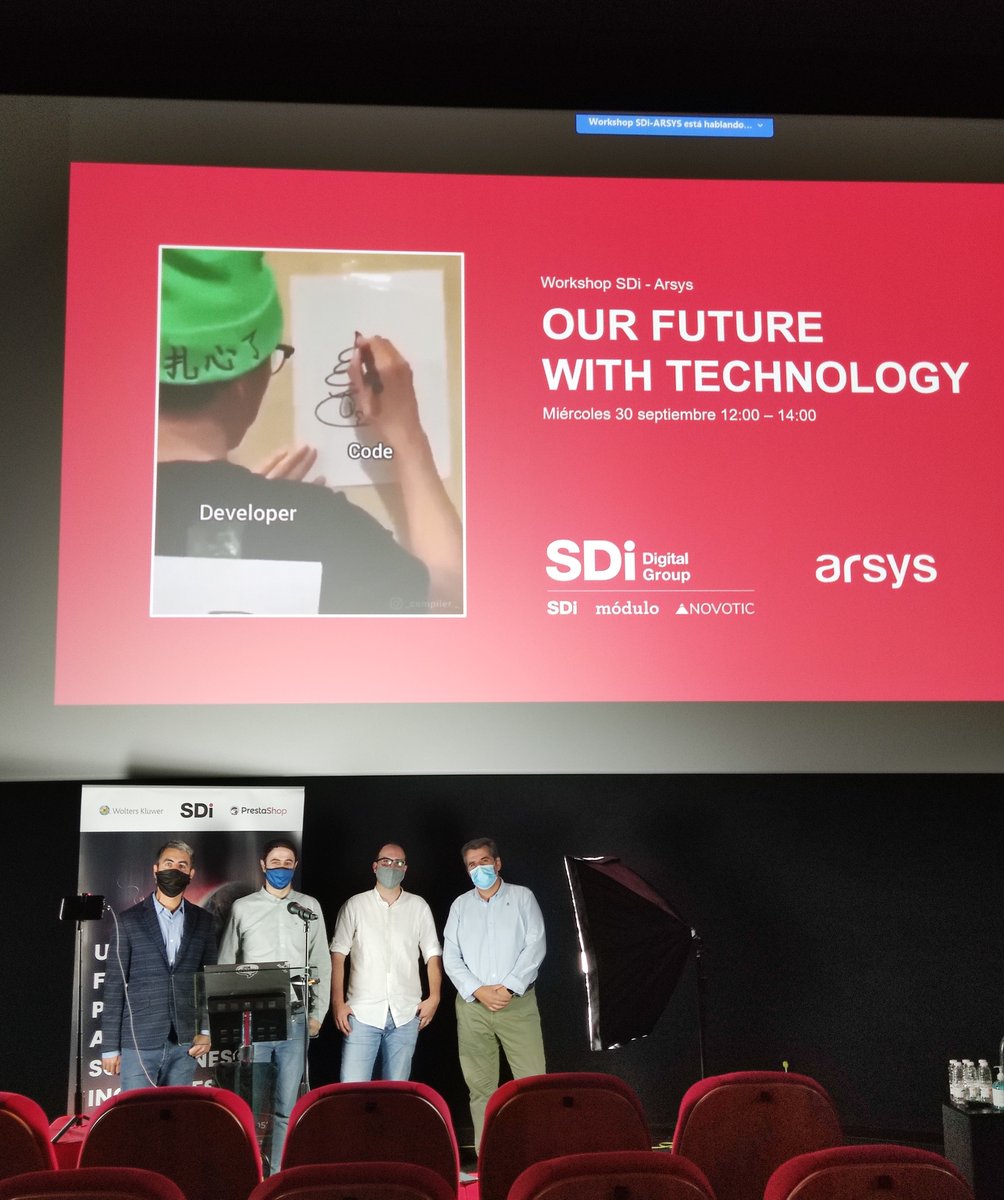 somos_sdi's tweet photo. ¡SDi y @arsys  reunidos para hablar de la situación, tendencias y #RetosTecnológicos de nuestro entorno!

Gracias a los ponentes, Sergio Herce Calvo, 
@baithro, Omar Martínez y Guillermo Arbelo Lautre por su claridad al exponer. https://t.co/SvCt6fzdez