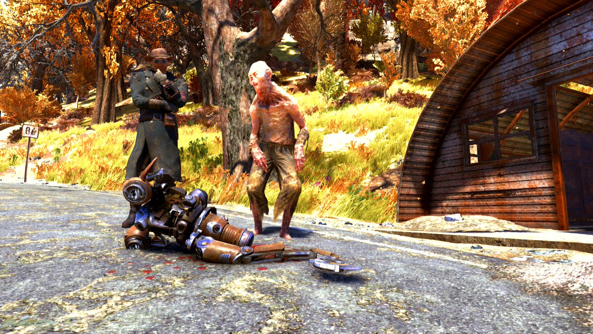 Where did that robot come from &amp;
Why did you kill it? 

Don't look at me! you did it...

 #Fallout76 #PhotoMode #XboxOne