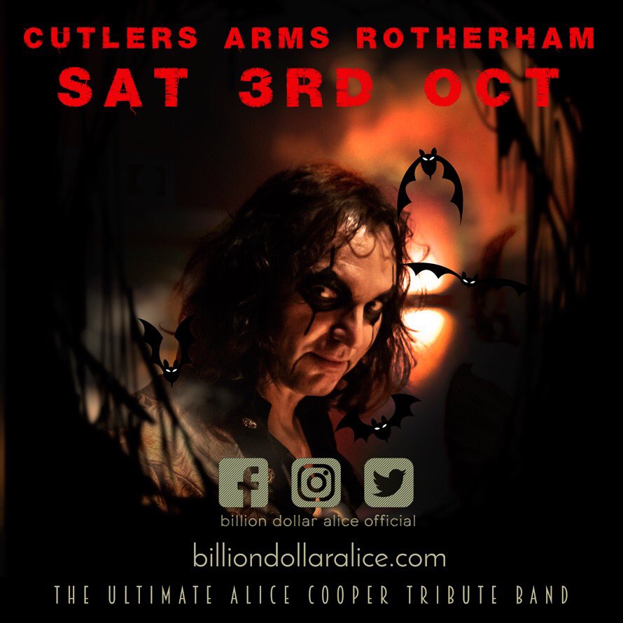 DollarAlice's tweet photo. Got plans for Saturday? CHANGE THEM! #alicecooper #trbute #rotherham #livemusic #saturdaynight https://t.co/bTb48dWxlc
