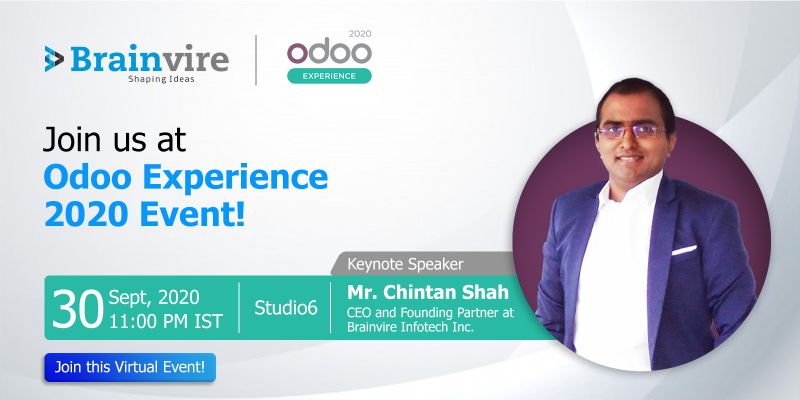 Brainvire's tweet photo. On 30th Sept. and 1st Oct, we invite you to attend Brainvire’s breakthrough sessions at Odoo Experience 2020 event to see how Brainvire helped multiple organizations for the Digital Transformation journey. Free online registrations. Join now! https://t.co/RkhBsmXSVy https://t.co/RUs3lx3kwz