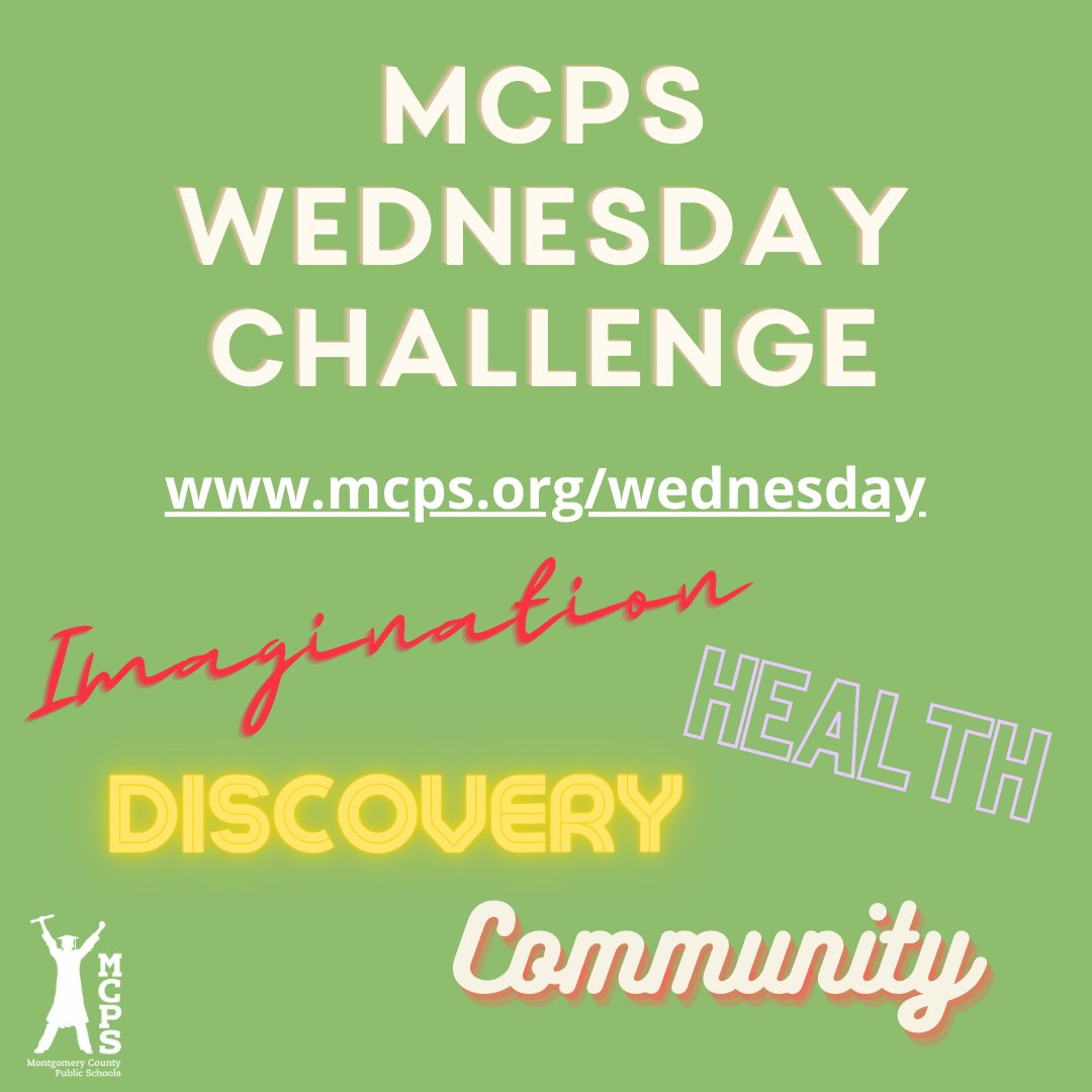 It's time for the Wednesday Challenge!
Visit buff.ly/36iBQKU to see this week's challenges. Challenges are in four categories - Imagination, Health, Discover, and Community.
Tag <a href="/mcps_va/">MCPS</a> to share photos from your Wednesday Challenge! #ThisisMCPS