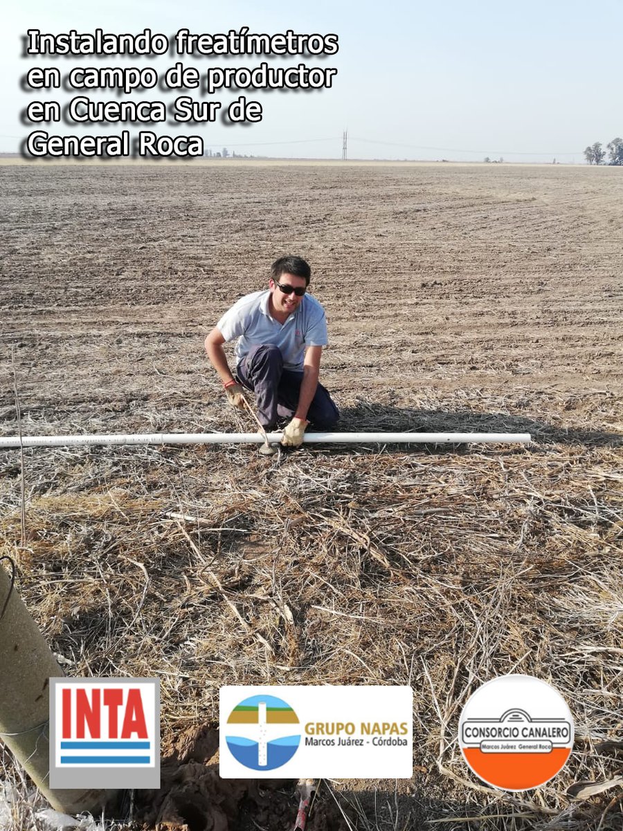 CanaleroMJGR's tweet photo. Terminamos el mes instalando freatímetros en campo de productor en Cuenca Sur de General Roca. Esto amplía nuestra red de medición y nos permitirá tomar decisiones con datos precisos para un #Agroadaptativo https://t.co/eOs4OPdRjk