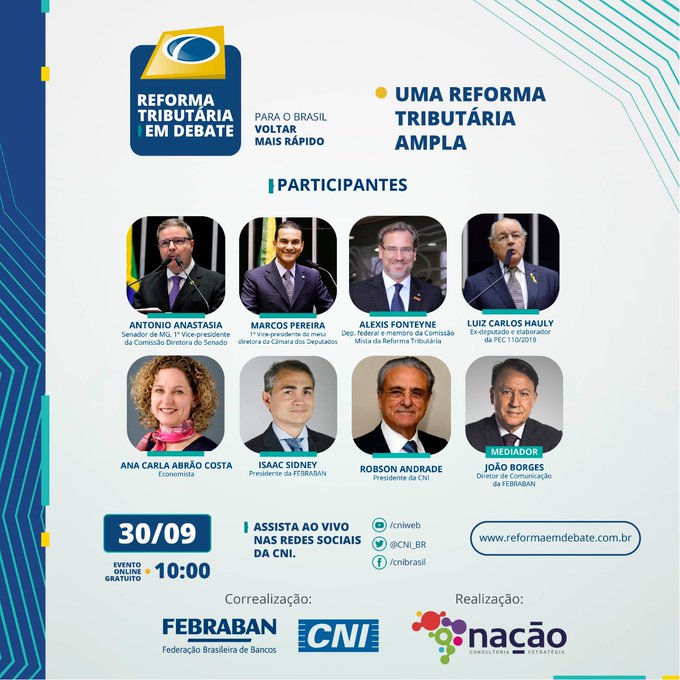 Daqui a pouco, vamos discutir a necessidade e as propostas da Reforma Tribut&aacute;ria. Acompanhe! https://t<a href="/tag/otrabalhoporminascontinua"class="tags"><span>#otrabalhoporminascontinua</span></a>
