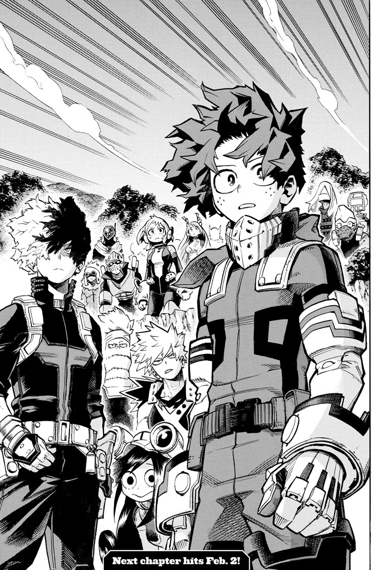 y'know when characters are drawn in a group there are few who took the front as in "level of importance" for that arc?? tsuyu is like right there in the middle before bakugou? 