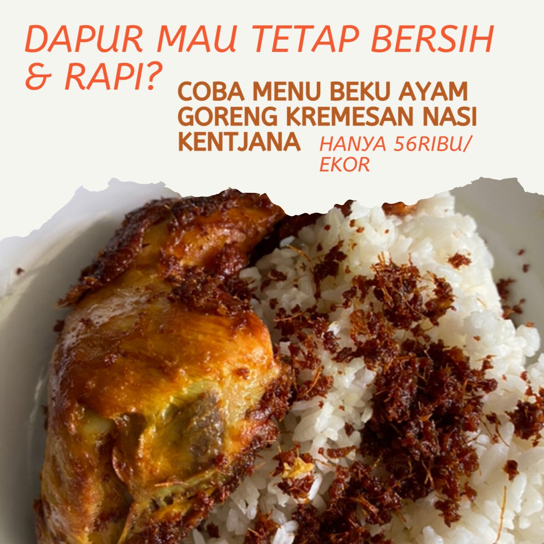 rudynesia's tweet photo. WFH bikin anda makin sibuk?
Takut dapur berantakan mesti siapkan makan terutama bumbu bumbu. Solusinya ayam goreng kremes khas @nasikentjana order sekarang via link di atas.
Hanya 56ribu per ekor potong 8.
#kuliner
#katering
#rantangan
#makanmakan
#dirumahaja
#dirumahajadulu https://t.co/sVFMVrqCIV