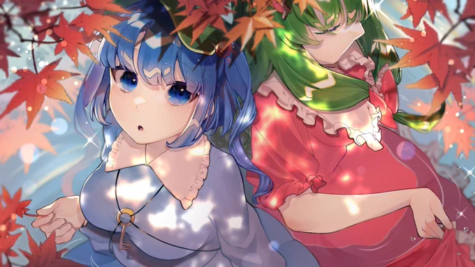 #祝東方25年イラスト
紅葉の中のにとひな描きました‼️25周年めでたい!!?? 