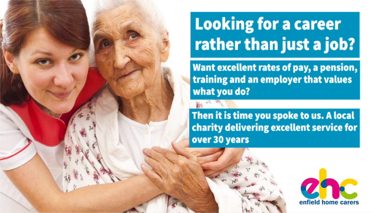 EnfieldHomeCare's tweet photo. Interested in a career as an #athomecarer? We will provide you w/comprehensive training when you start &amp; give you opportunities in self develop. Contact enquiries@enfieldhomecarers.org.uk to find out more. #homecare #Jubilee #Enfield https://t.co/qaScUyxbGO