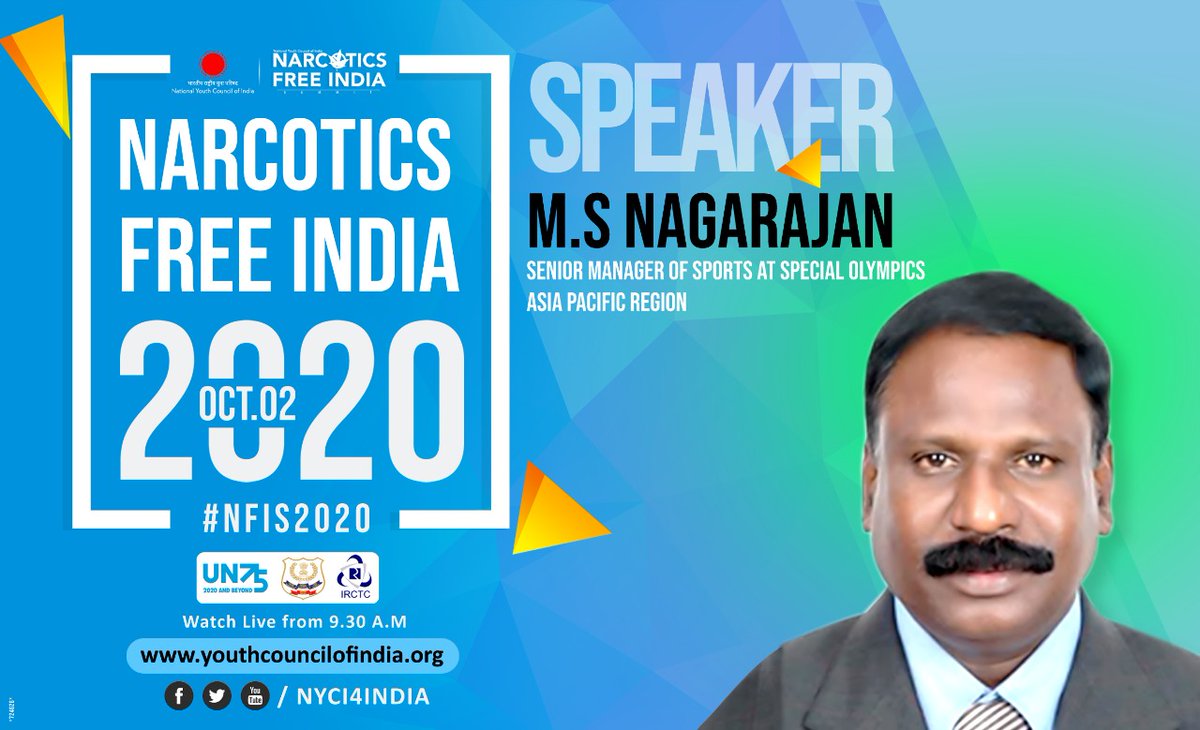 Introducing Our #NarcoticsFreeIndia Summit Speaker Shri John M S Nagarajan Senior Manager of Sports at Special Olympics Asia Pacific Region. 

Watch Live at youthcouncilofindia.org on Oct 2nd 2020

<a href="/narcoticsbureau/">NCB INDIA</a> <a href="/IRCTCofficial/">IRCTC</a>
<a href="/amarprasadreddy/">APR</a> <a href="/iamdatchana/">DATCHANAMOORTHY RAMU</a>