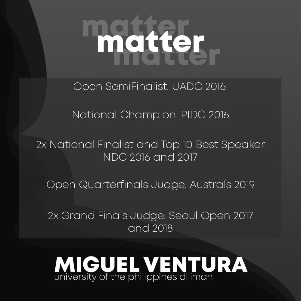 Don't go into debates unprepared, ever again! Venti is dropping by tomorrow to give a lecture on Matter, so stay tuned.

If you missed the previous lecture, you may view them here: bit.ly/PDUWorkshop

We hope to see you all tomorrow!

#PDUWorkshop2
