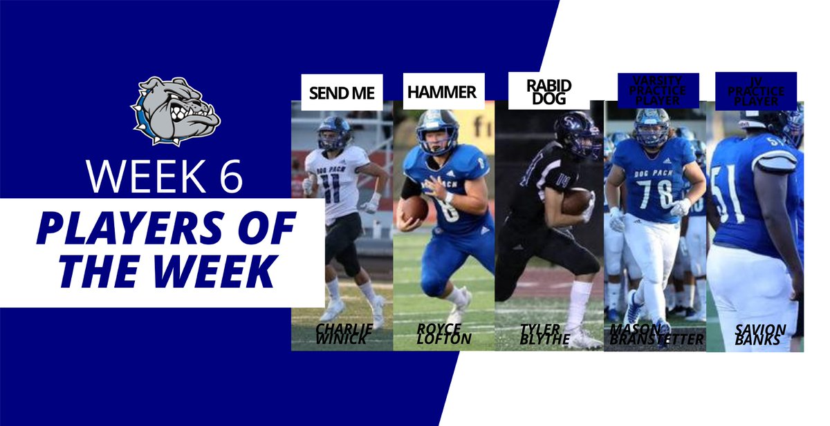 DogPackFB's tweet photo. Congrats to the following Bull Dogs recognized for their performance and effort during week six. #BTU #DogPack https://t.co/r9WHKWLmDs