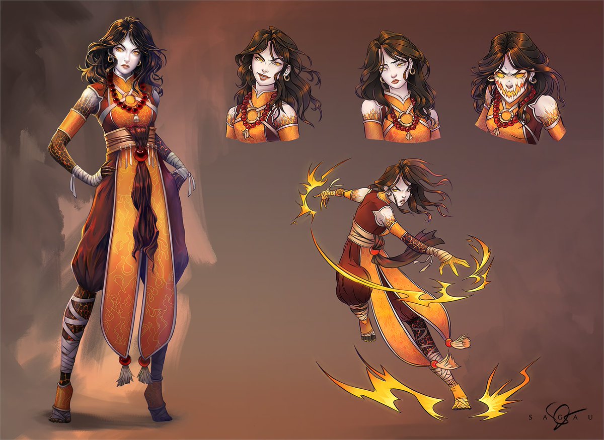 Commission Character sheet of a fierce humanoid fire elemental Had an absol...