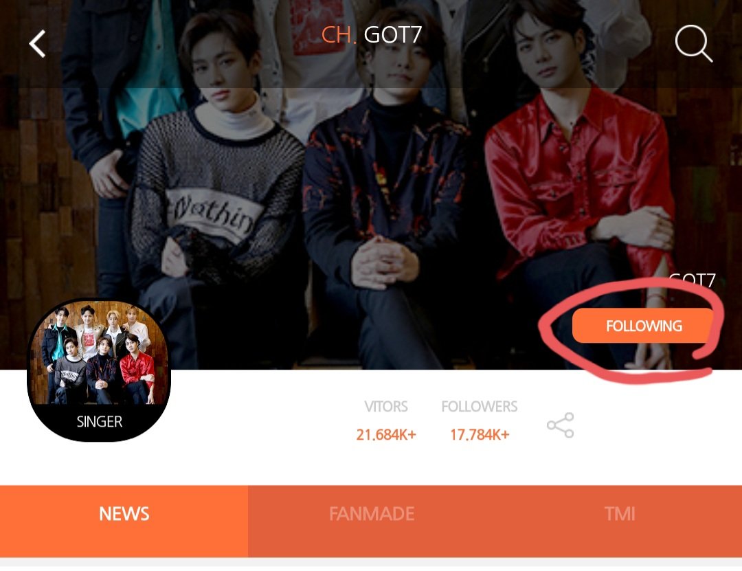 FOURTH STEP: • Follow GOT7! • If they don't appear on the home page there is a search bar at the top to search for them. ( AFTER YOU'VE FOLLOWED GOT7, YOU CAN LOG OUT AND MAKE ANOTHER ACCOUNT! Then follow them again on there. And then repeat with your other accounts. )