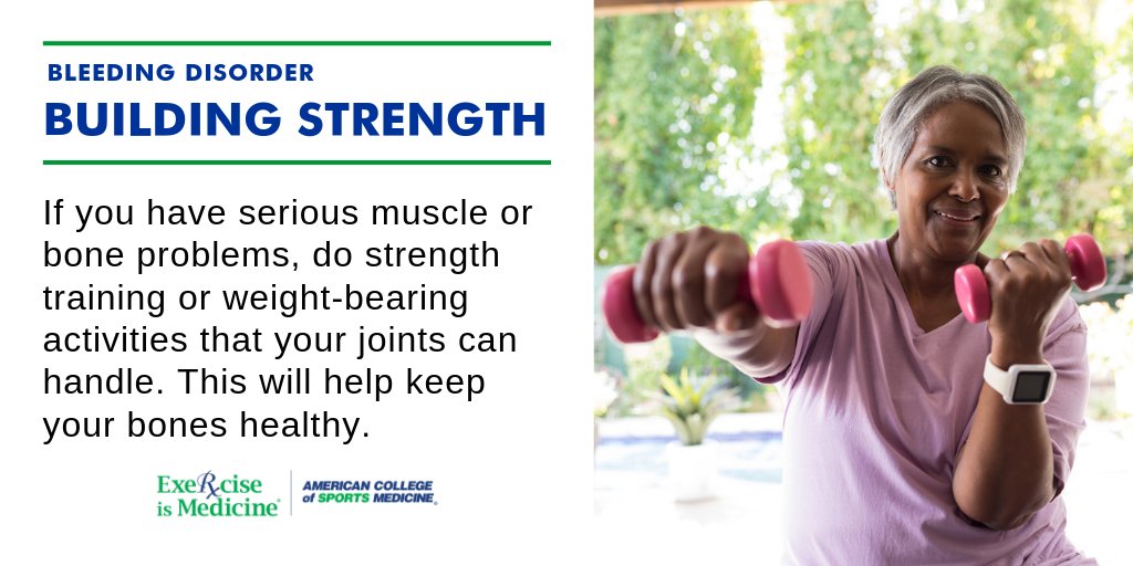 Physical activity can actually lower the number of bleeding episodes and the amount of bleeding (and related pain).  Strength training, for example working with weights or resistance bands, makes you stronger and helps your overall health. 
Learn more: ow.ly/myT450BEHWk