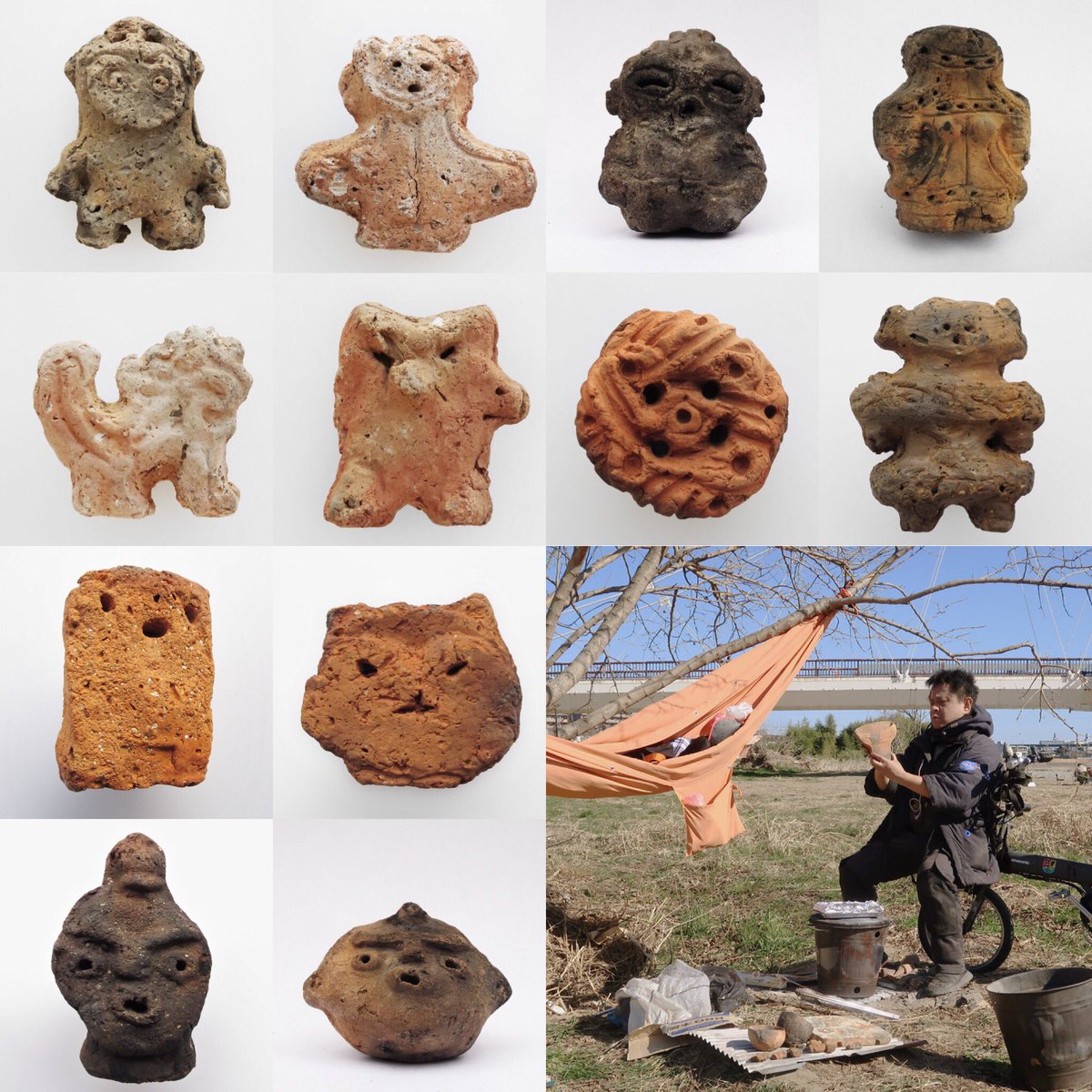 takashiyam's tweet image. 自分の作ったミニチュア土器土偶。
特定の遺跡遺物モデルと知って買われる方もいらっしゃるので、リスト化しました。様々なサイズのものを縮尺して、6cm程度の大きさで、ザラザラの粘土をつかって、量産して作ってます。デフォルメされています。
売りたい方も、連絡いただければ、相談乗ります。