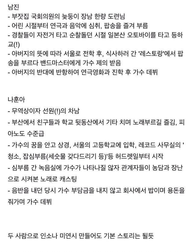 트롯계의 레전드 라이벌이
나훈아vs남진인대
둘의 배경스토리를 알고 보면
인터넷소설 3편 뚝딱 써진다