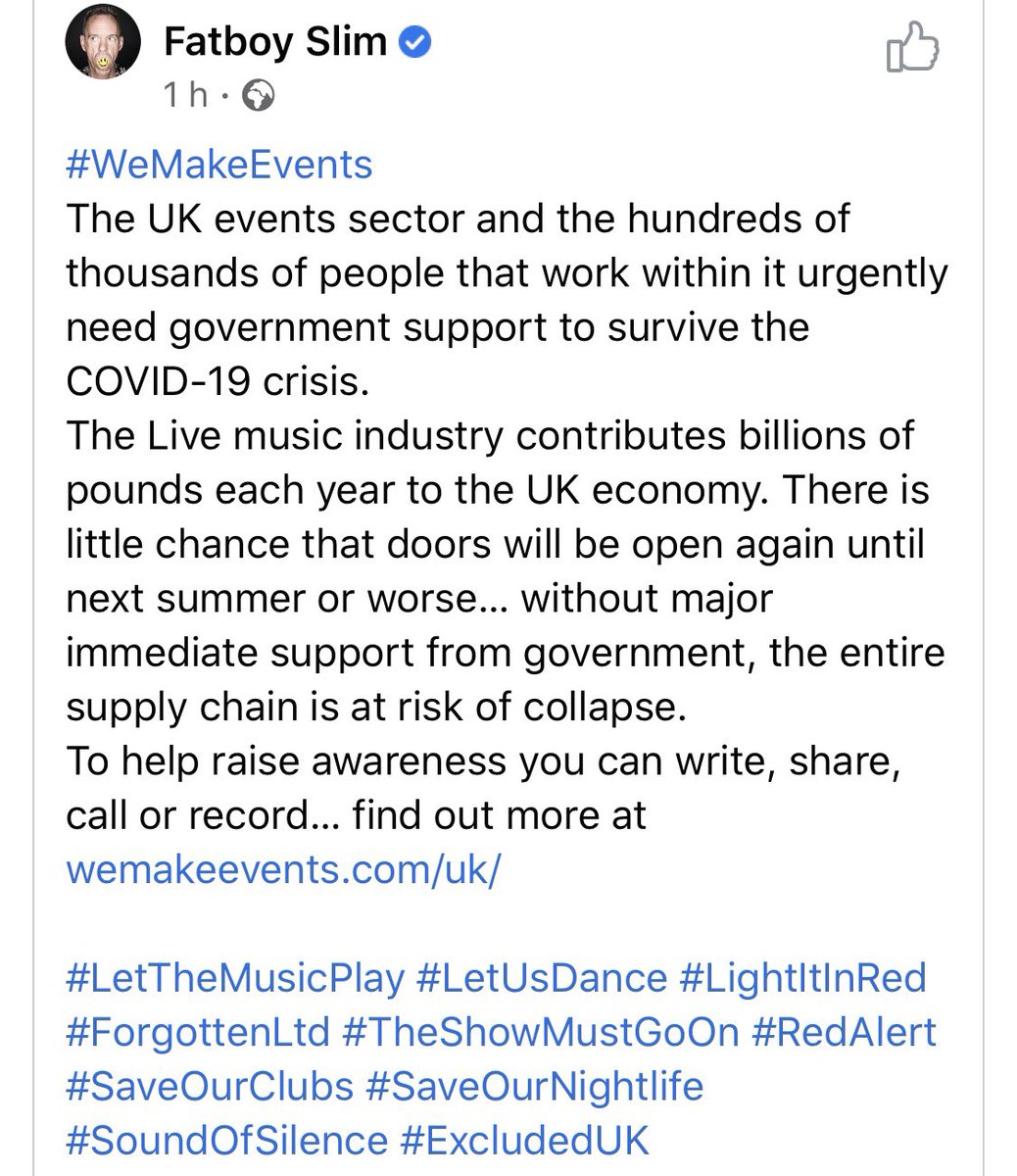 WeMakeEventsBTN's tweet photo. Delighted that @FatboySlim is supporting our campaign. We Praise you sir 💯. #WeMakeEvents @RishiSunak @OliverDowden @cj_dinenage https://t.co/9uxDDN7Dra