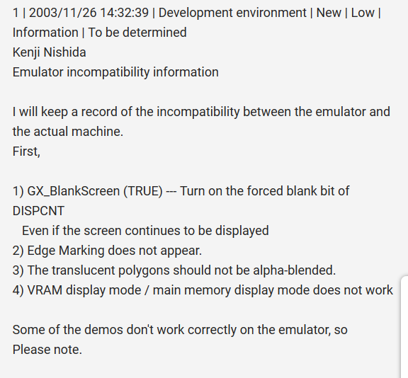 Bug reports for a Nintendo DS emulator... in 2003.