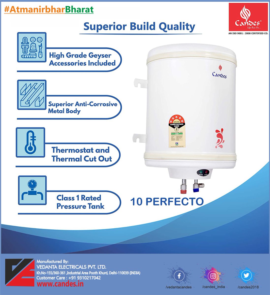 Candes2018's tweet photo. Rejuvenate by taking long warm showers with this Candes Storage Water Geyser. Its contemporary design is sleek and it also offers high functionality with its stainless steel tank. #Candes https://t.co/9vOQnKeya0