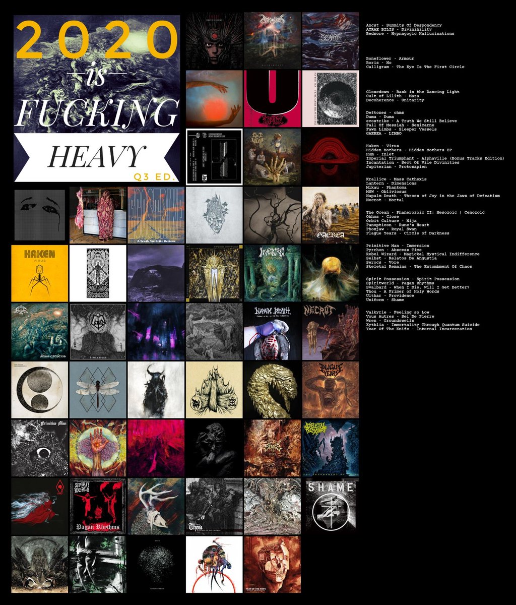2020 IS F**KING HEAVY! END OF Q3 EDITION WITH 50 MORE OF THE BEST DM, BM, DOOM, SCREAMO, HARDCORE, NOISE, ETC. ALBUMS OF THE YEAR SUPPORT THESE ARTISTS THIS #BANDCAMPFRIDAY (LINKS TO FOLLOW IN THREAD) TASTER PLAYLIST: open.spotify.com/playlist/59OcK… I'LL STOP SHOUTING now.