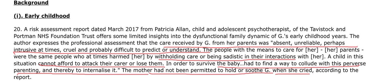 Here the father’s role in denying the child care from his mother is set out. The child is denied maternal care at the hands of an abusive father and deflects abuse perpetrated against him by joining in attacks in the mother. By 2017 he has been referred to the Tavistock.