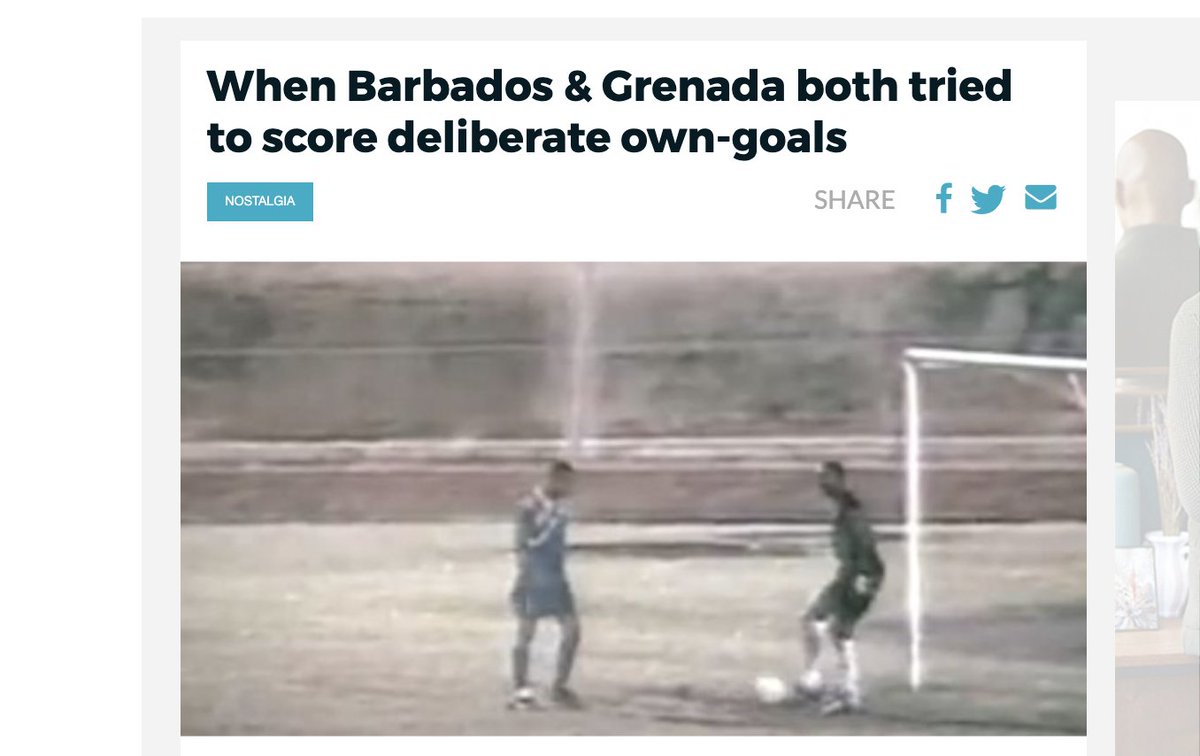 13/ INSANE SOCCER STORY PART #2...to get to extra time (& chance for 2x goal), Barbados scored an own goal. Then Grenada did the same. For the final 7 mins, each team defended the OTHER team’s net to stop own goals. In the end, Barbados got to extra time & netted the 2x goal!