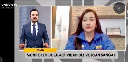 Riesgos_Ec's tweet photo. [Entrevista] Coordinadora zonal 6 de @Riesgos_Ec da a conocer en @UNSIONTV sobre la situación actual del volcán #Sangay y sobre la alerta de probabilidad de caída de ceniza en las provincias de #Azuay, #Cañar y #MoronaSantiago ➡️ https://t.co/FeI3aopqxc https://t.co/bc5S3D2pAe