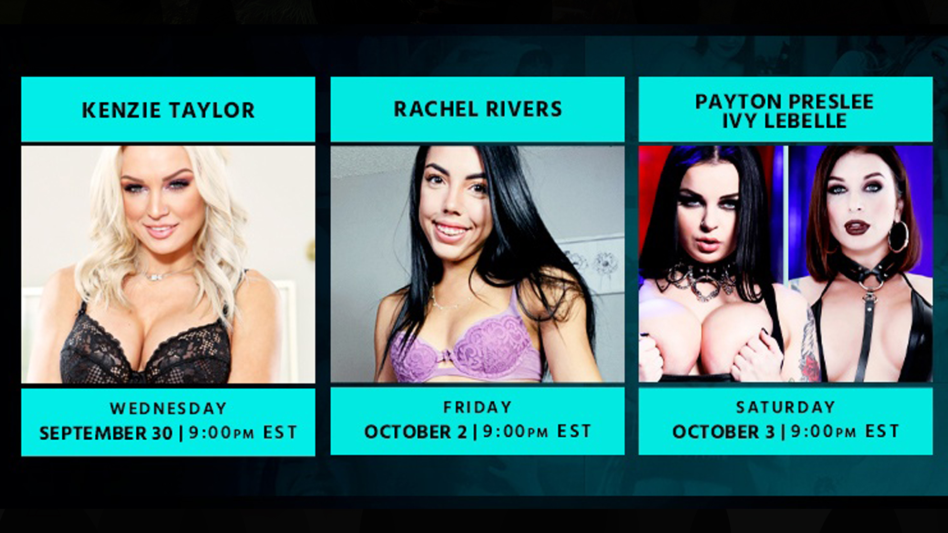 This week on #SuperHornyFunTime!

@thekenzietaylor 
@RachelRiversX
@PAYTONPRESLEE + @IvyLebellexxx 

Start