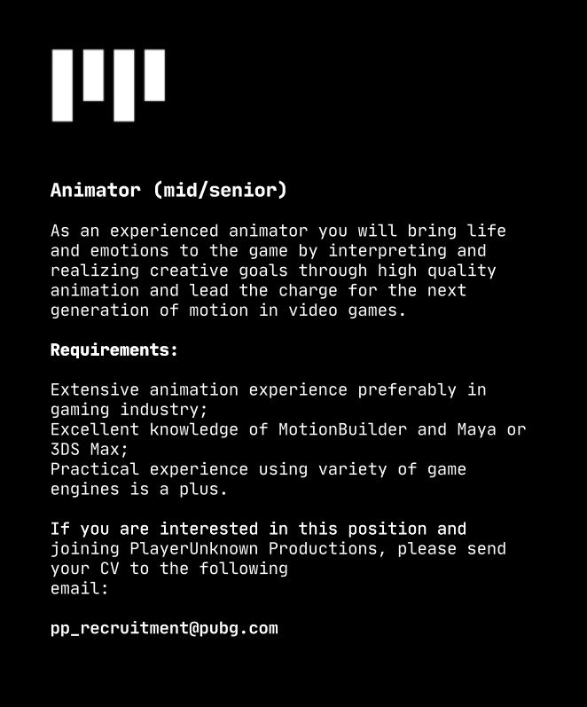 PlayerUnknwon Productions is #HIRINGNOW and looking for an experienced #animator to join us 🎮