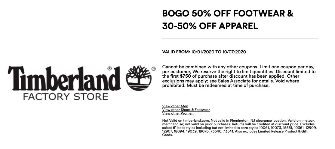 timberland factory outlet coupon