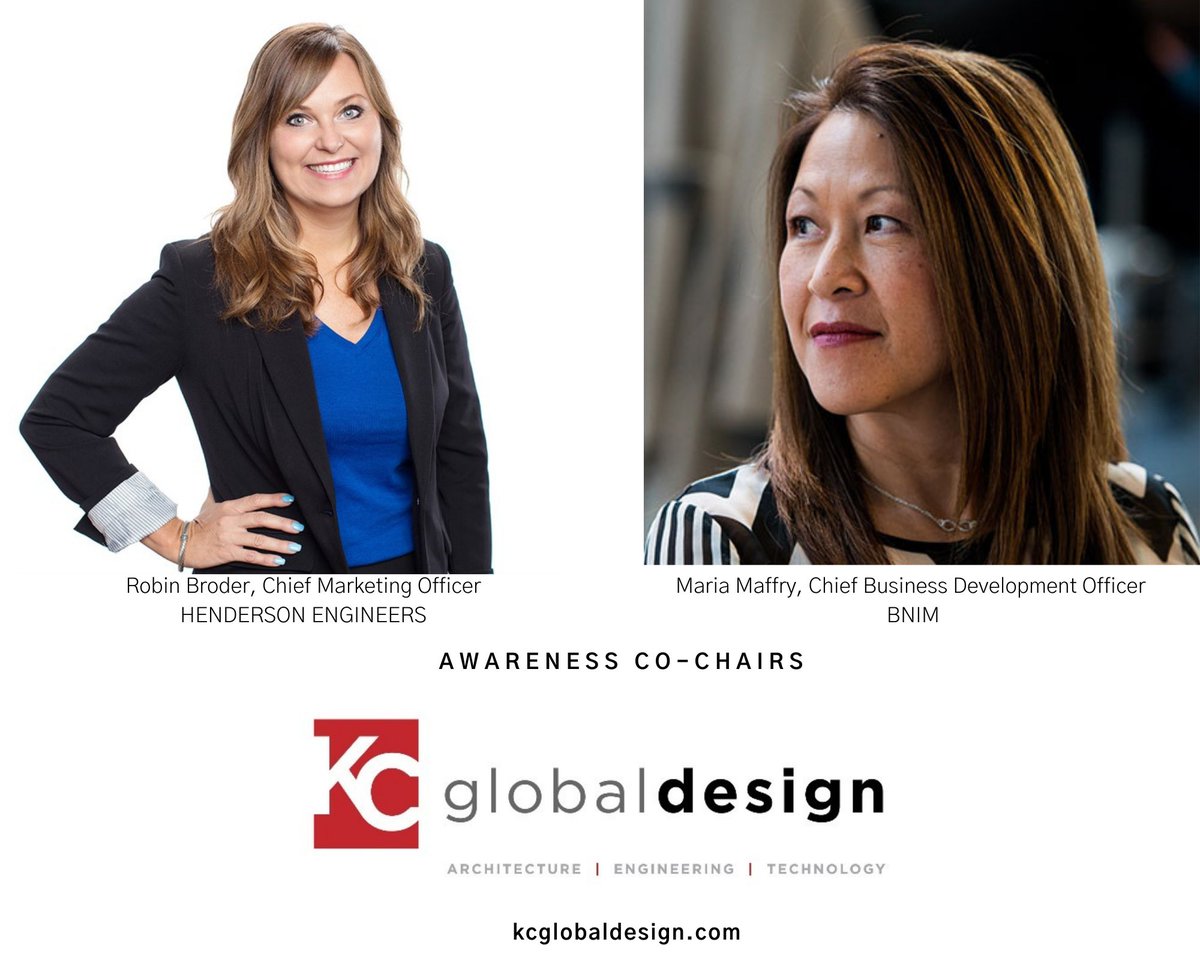 KCGlobalDesign's tweet photo. When it comes to marketing &amp; relationships we couldn't ask for stronger leadership &amp; expertise from these two.  Robin w/ @hendersonengs (https://t.co/dcHg2LEfD4) and Maria w/ @BNIM (https://t.co/v4O6uxjIQk) serve on the KCGD leadership team as Awareness Co-Chairs. #DesignedInKC https://t.co/0ibqStlf2f