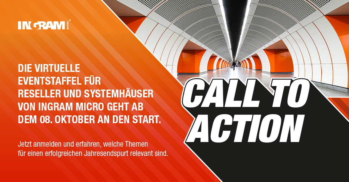 Unser Call für Ihr Business: Alles, was Reseller und Systemhäuser für einen erfolgreichen Jahresendspurt wissen müssen. Jetzt für die virtuelle Eventstaffel anmelden: #notanotherwebinar #liveevent #livestreaming #zukunftgestalten #ingrammicroCTA
de.ingrammicro.eu/cta
