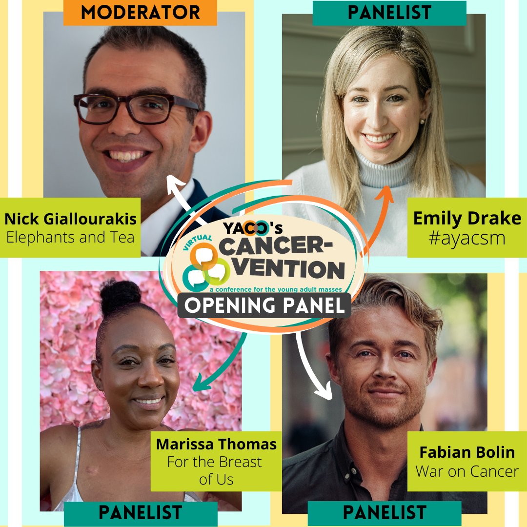 Check out our stellar opening panel for Cancervention! <a href="/EK_Drake/">Dr. Emily Drake</a> <a href="/FabianBolin/">Fabian Bolin</a> of <a href="/WarOnCancerApp/">War On Cancer</a>
<a href="/marissadt28/">Marissa Thomas</a> of <a href="/thebreastofus/">forthebreastofus</a> 
<a href="/NikoGilly/">Nick Giallourakis</a> of <a href="/ElephantsTea/">Elephants and Tea</a> 
Register here: yacancerconnection.org/cancervention/…
#YACC #AYACSM
