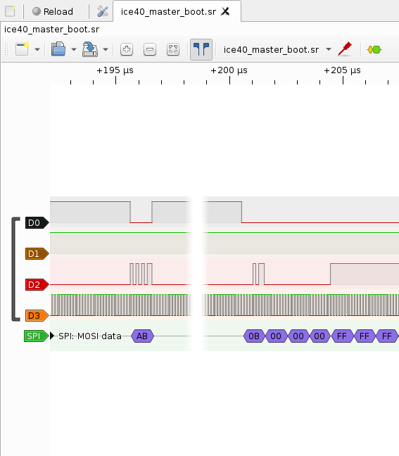 dfzepam's tweet image. Smoke test is passed! The #FPGA tries to load a bitstream from a serial flash, but it is not there yet. #PulseView #sigrok