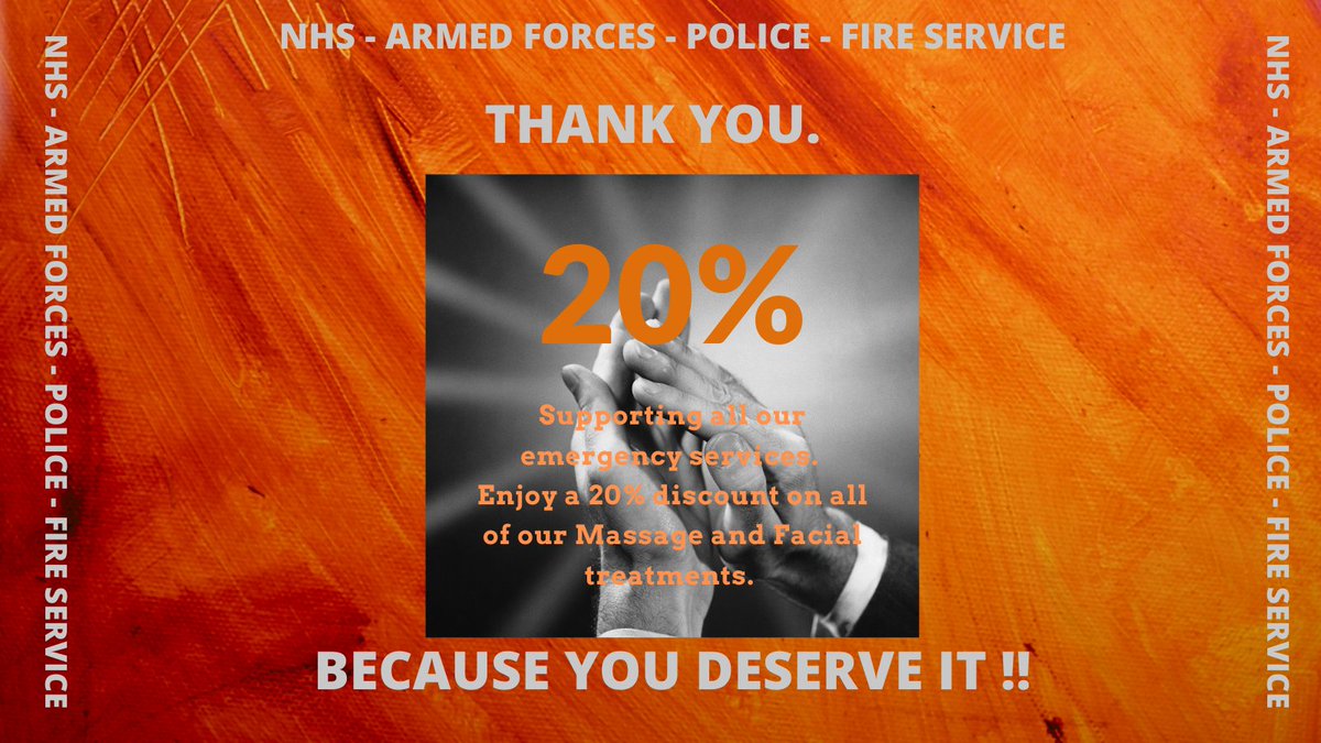 Launching our Service Discount Programme. 20% discount on all massages and facials to all service women and women. 

More info theorangegroveclinic.co.uk/service-discou…

#NHS #Police #ArmedForces #FireForce.
