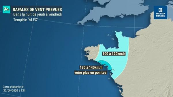 bretagnegouv's tweet image. #Météo |💨 Dans la nuit de jeudi 01 octobre et jusqu’à vendredi, la #TempêteALEX touchera la #Bretagne.

⚠️ Rafales de vent tempétueuses (entre 100 à 120km/h dans les terres)
⚠️ Pluies abondantes (dépassant parfois les 50 mm en 24h)
➡️Soyez très prudents