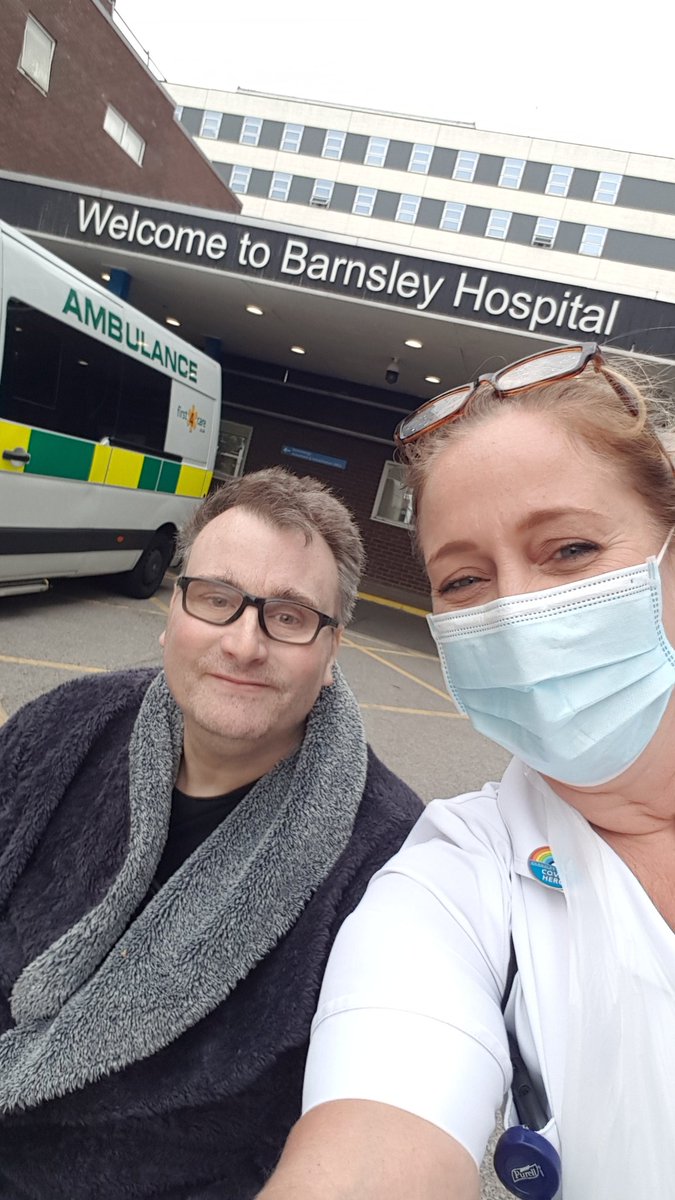 Lovely to get out for a walk today with one of our surgical patients . Patient really appreciated it as being isolated in his room for all last week .  Patient consented to the picture and loved the fresh air .  💚 OT