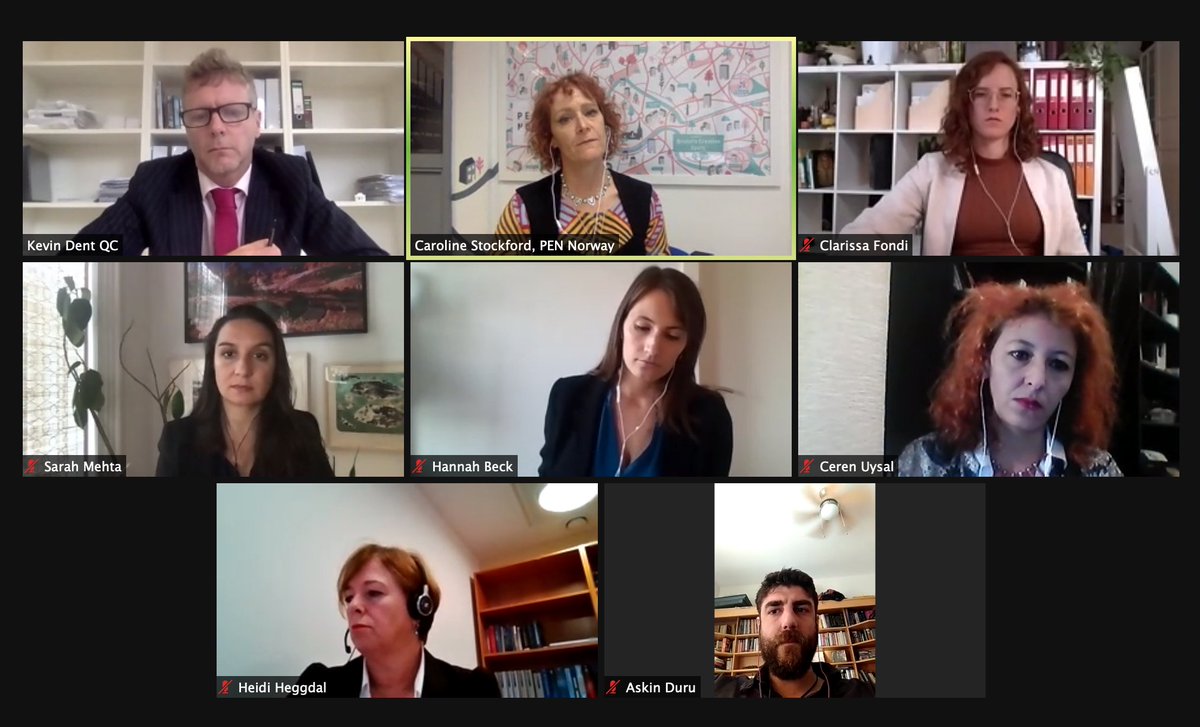 PEN_Norway's tweet photo. "It was a terrible indictment legally for a number of reasons", says Kevin Dent of @BarHumanRights about the first indictment against #OsmanKavala. Panel og legal experts discussing the 12 indictments in the #TurkeyIndictmentProject. #RuleofLawTurkey https://t.co/QRmxCdMSmO