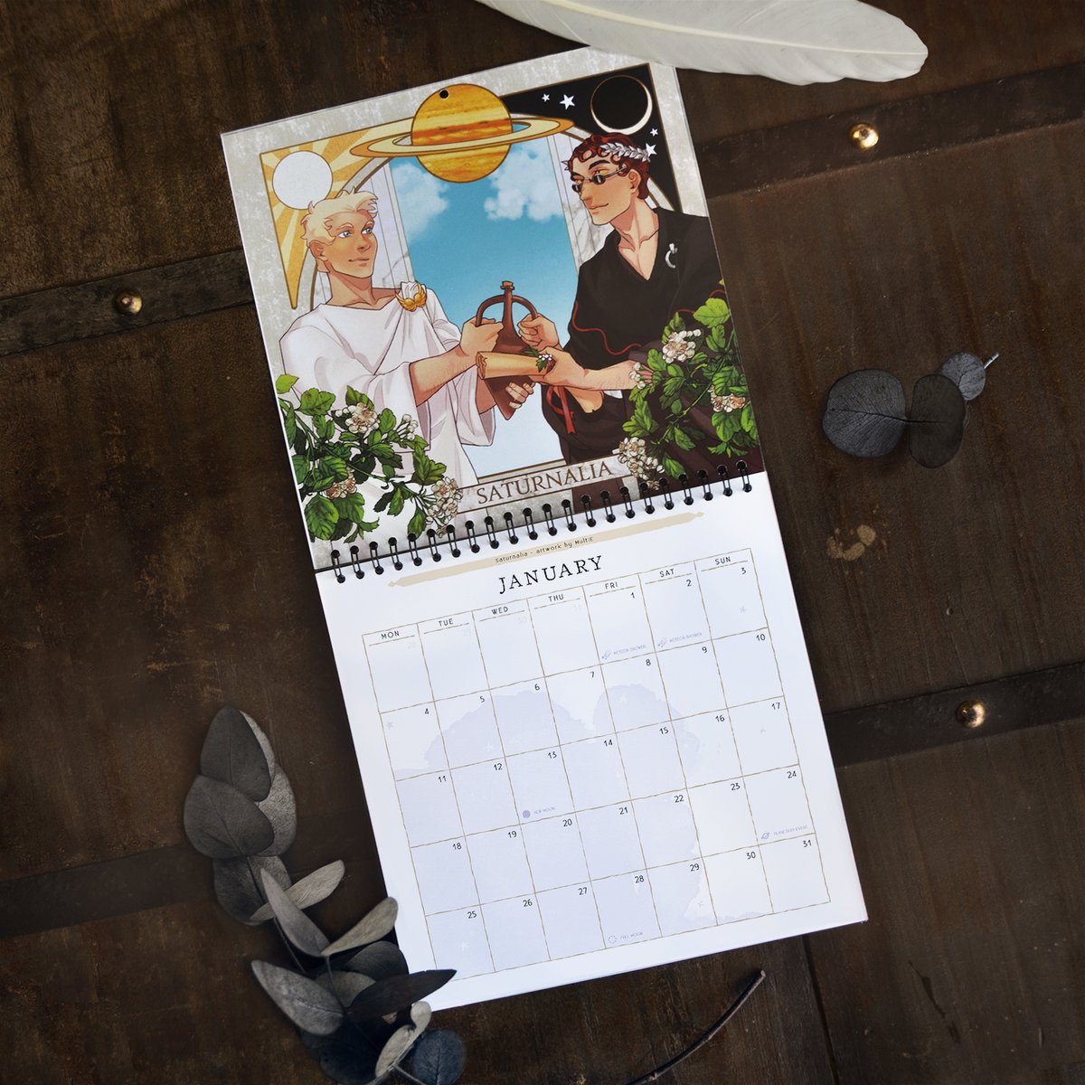 Desiderata2023's tweet photo. We’re SO EXCITED to present you the print test for ⭐Ad Astra⭐!!! 
We couldn’t be prouder!
Remember, preorders will be open until October the 20th!
#goodomens #goodomensfanart  #ineffablehusbands #crowley #aziraphale #astronomy #illustration #calendar #fanart https://t.co/wLzPWVdeUP