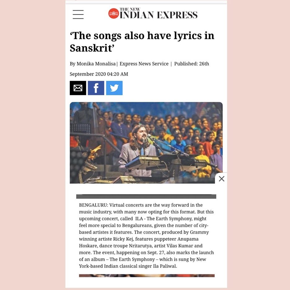 A host of amazing artists from Bengaluru joined me for ILA—The Earth Symphony: The Virtual Concert. From music mavericks to amazing artists, together we created magic.Thank you, The New Indian Express (@NewIndianXpress), for the feature! #ILAVirtualConcert #ILATheEarthSymphony