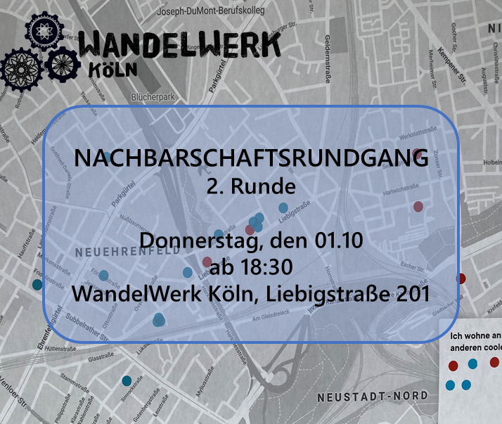 wandelwerkkoeln's tweet image. Wir möchten euch noch einmal herzlich zum Nachbarschaftsrundgang einladen!
Wir freuen uns auf euch am
Donnerstag den 01.10. um 18:30 Uhr 
im #wandelwerk Köln, in der Liebigstraße 201!

#gemeinschaft #nachbarschaft #zuhause #engagement #begegnung #koelnehrenfeld #mitgestalten