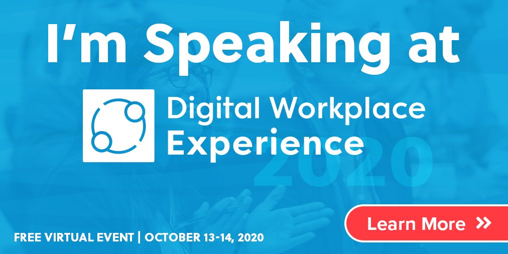 What are you doing October 13-14? I’ll be speaking at the FREE virtual @DWExperience event. Sign up here: dwexperience.com/?ref=speaker_sm #DWX20 #futureofwork #DigitalWorkplace #EmployeeExperience