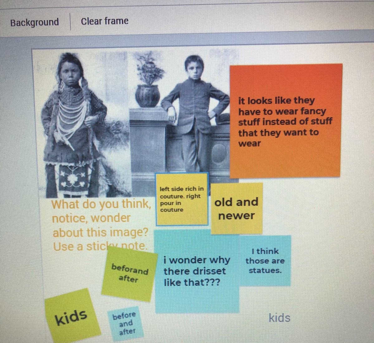 MsLongeway's tweet photo. I wanted to try out #jamboard as a collaborative work space. For #OrangeShirtDay2020 Ss collaborated via sticky notes with each other about their thoughts to do with residential schools, ideas about pictures of Ss & after listening to #wheniwaseight @TLDSB_FNIM @FenelonTownship https://t.co/k6neiLBYbF