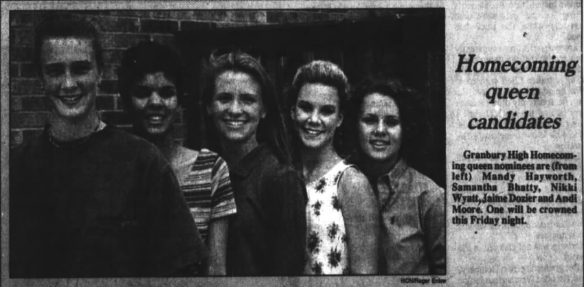HoodCountyNews's tweet photo. Twenty-five years ago today, Hood County News printed the Granbury homecoming queen candidates.
Do you have homecoming memories you want to share? 
#homecomingmemories #homecoming1995 #1990sflashback https://t.co/3j3HjNWLTL