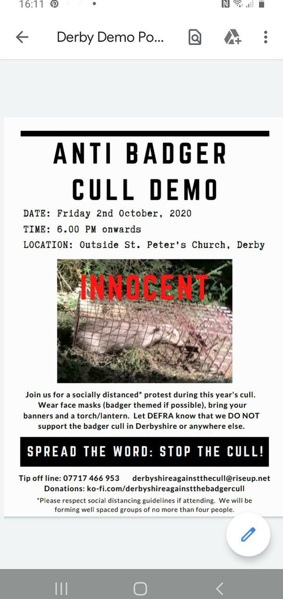 derbyshireATC's tweet photo. RT @cliveswinsco: Fantastic to see the excellent folk of #DerbyshireBadgers consistently challenging the callous killing of Badgers in their County ; if you're anywhere nr Derby on Friday folks , please support this Demo. If not , please join a campaign … https://t.co/nZiQB1pfZl