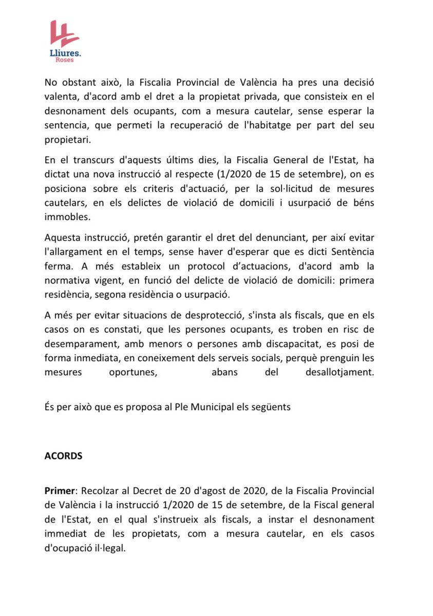 LliuresRoses's tweet photo. El nostre regidor @PGotanegra , de Lliures Roses presentat al ple d’avui una moció sobre la defensa de la Propietat Privada
S’aprova la moció, votació:

Junts per Roses ✅
ERC❗️ Abstenció
PSC ✅
GdP ���
Ciutadants ✅
PP ✅
Lliures ✅ https://t.co/pU1hFY9MR7