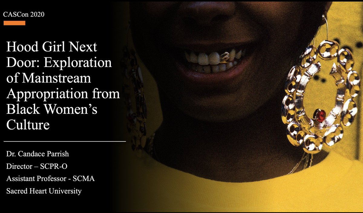 Chic_And_Vegan's tweet photo. Presenting on the #HoodGirlNextDoor and the cultural appropriation of Black women in popular culture at #CASCon today! @sacredheartuniv ⚡️⚡️⚡️ https://t.co/kr57yEfg7W