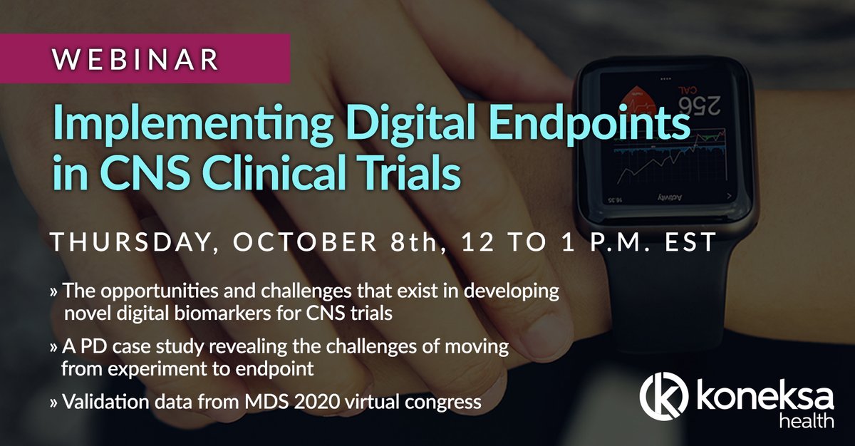 Migrating to digital endpoints in CNS clinical trials requires careful planning. Learn more about how Koneksa developed smartphone-based digital biomarker for a Parkinson’s Disease trial in a webinar Oct 8th: hubs.ly/H0xbJBb0