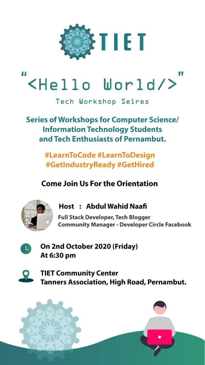 tietpbt's tweet image. Calling to Tech Enthusiasts!!!
A computer workshop for Computer Science/Information Technology Students. #TIETPBT #LearnToCode #LearnToDesign #GerHired #Pernambut