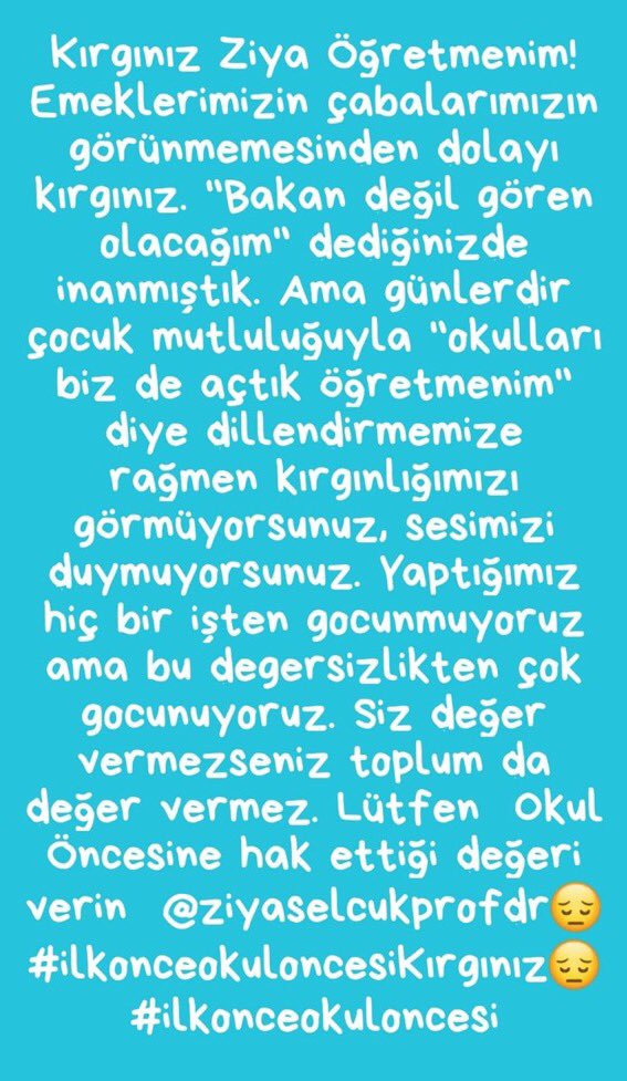 meltemm3530's tweet photo. Size güvenmiştik @ziyaselcuk sizde mi bizi unuttunuz. Ben buna inanmak istemiyorum @tcmeb @memurlarnet  @_aliyalcin_  @#ilkoenceokuloencesi https://t.co/VdbmkyAEzI