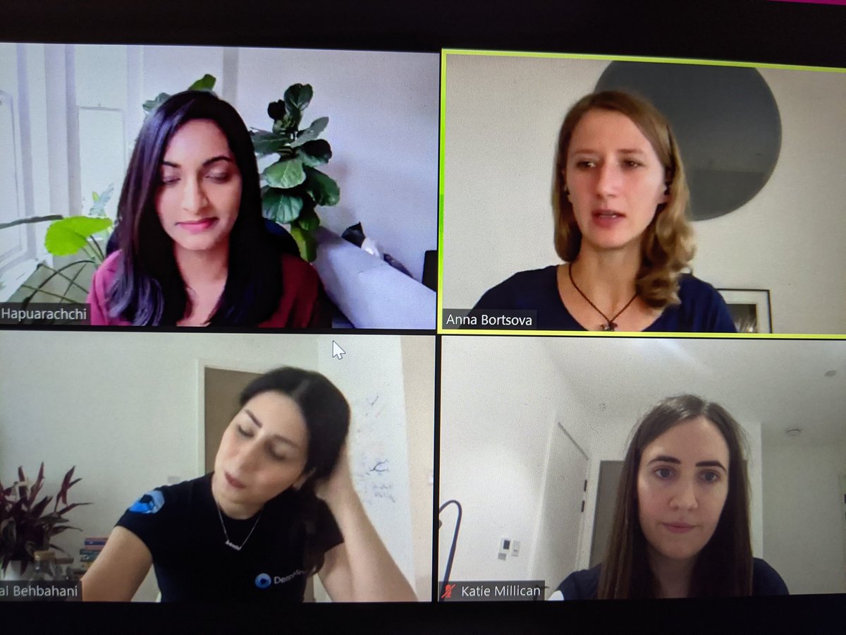 Patricia Pons (@patrypons) on Twitter photo Amazing tech women working at @DeepMind 🤩🤩🤩
Tharindi Hapuarachchi, Anna Bortsova, Feral Behbahani and Katie Millican @ #vGHC #vGHC20
#TogetherWeBuild <a href="/AnitaB_org/">AnitaB.org</a> <a href="/systers_org/">Systers Community</a> <a href="/systersspain/">Systers Spain</a> Amazing tech women working at @DeepMind 🤩🤩🤩
Tharindi Hapuarachchi, Anna Bortsova, Feral Behbahani and Katie Millican @ #vGHC #vGHC20
#TogetherWeBuild <a href="/AnitaB_org/">AnitaB.org</a> <a href="/systers_org/">Systers Community</a> <a href="/systersspain/">Systers Spain</a>